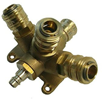 Druckluftverteiler Druckluftweiche Verteiler aus Messing mit 1 x 1/2 Stecknippel und 4 x 1/2 Kupplung NW 7,2 Druckluftkupplung