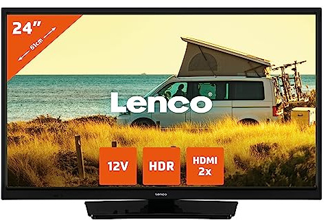 Lenco LED-2423BK – 24 Zoll HD LED-TV mit 12V Autoadapter, HDR, eingebautem Mediaplayer, Triple-Tuner, 3x HDMI, USB, Dolby Digital, tragbar für Camping, Auto, Küche oder Wohnwagen