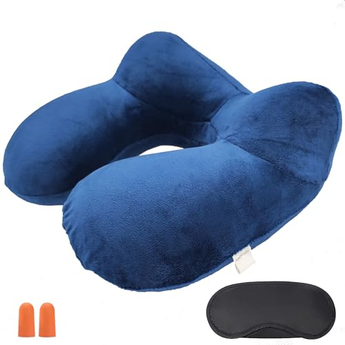 AORON Aufblasbares/Nackenkissen Reisekissen Aufblasbare Hergestellt aus weichem Samt und waschbarem Kissenbezug. Nackenhörnchen Kompakte ideal fürReisen mit dem Auto,Flugzeug (blau)