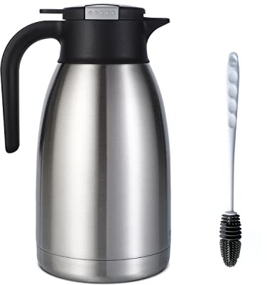 Heritage66 2L Thermal Coffee Carafe with Cleaning Brush – Triple-Wall Vacuum Insulated Stainless Steel Dispenser, 12h Hot / 24h Cold, Wide-Mouth Coffee & Tea Server