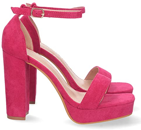 shoes&blues.es 71637 Sandalia de Tacon para Mujer, Comoda, con Pala Simple, Estilo Ankle Strap, y Cierre de Hebilla, Primavera Verano 2023 Fucsia Talla 38