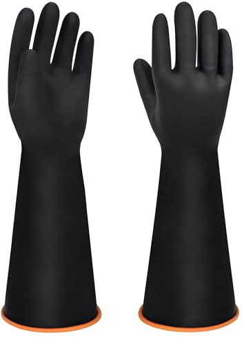 18 XL Size Latex Chemical Resistant Gloves, Reusable Heavy Duty Long Rubber Glove Dishwashing Gloves, Industrial Safety Glove for Men, Forearm Protection Waterproof Resist Strong Acid, Alkali, Oil'