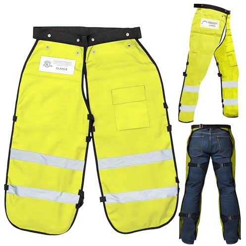 MGP SUPPLY Kettensägen-Chaps für Herren – Kettensägen-Chaps für Herren, Schürzen-Stil mit Tasche und verstellbarem Gürtel, Sicherheitsausrüstung, Sicherheitsgrün, 94 cm – Gesamtlänge