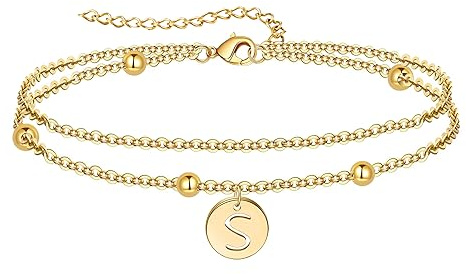 YeGieonr Bracciale Donna Oro, Placcato Oro 18K Acciaio Inossidabile iniziale a Strati Ciondoli Bracciale, Personalizzati Regalo Compleanno per Donna e Ragazze