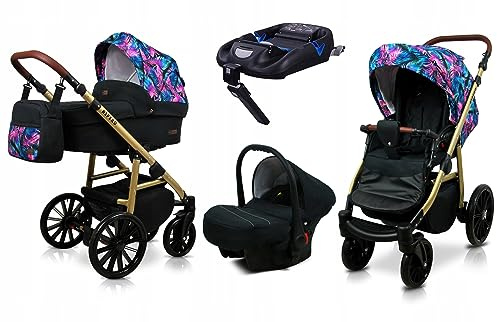 BabyLux® Kinderwagen Set 4 in 1 - Aspero - incl. Babywanne, Buggy Sportsitz, Auto-Babyschale, ISOFIX-Basisstation - Autositz - Kinderwagenset - Kombikinderwagen mit Wickeltasche usw.