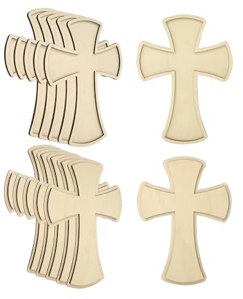 Cregugua 12 Stück 30,5 cm Holz unlackiertes Kreuz Kuppel geformt blanko Holz Kreuz geschichtetes Kreuz gerahmt Kreuz für DIY Handwerk, MJCG-081723-02-1
