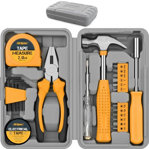 Hi-Spec 24pc Yellow Household DIY Tool Kit. Small Mini Box Set of Starter Basic Tools for Home & Office