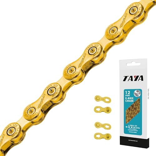 TAYA e-TOLV-121 - Cadena de bicicleta de 12 velocidades, 136 eslabones, oro titanio, duradera y suave cambio, para bicicleta eléctrica y MTB