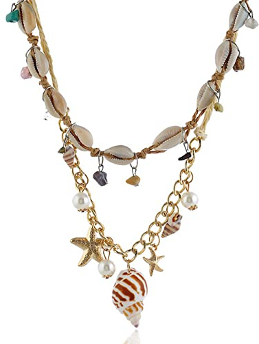 Saddgo Collar bohemio de playa con colgante de concha de mar natural, collar de cadena hecho a mano
