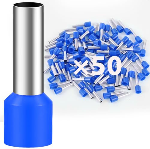 Lot de 50 embouts de câble - 16 mm² - 18 mm de long - En PVC partiellement isolé - En cuivre étamé (16 mm² x 18 mm)