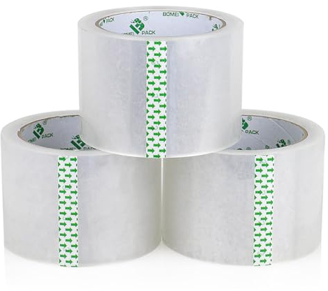 BOMEI PACK 72mmx60m Cinta Adhesiva de Embalar Transparente para Embalaje de Cajas de Cartón de Envíos y Mudanzas.cinta de transporte y embalaje - 3 Rollos