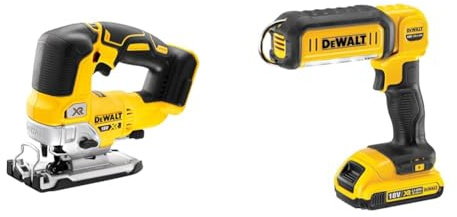 DEWALT DCS334N-XJ Cordless Jigsaw - XR 18V Brushless Yellow - Bare Unit & DCL050-XJ 18 V XR Handheld Yellow LED Area Light, Bare Unit, Multi