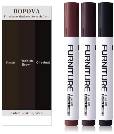 BOPOVA Furniture Markers Touch Up, Scratch Repair Kit, 3 Color Wood Markers for Scratches, Stains, Floors, Tables, Desks, Cabinets, Bedposts (Brown, Reddish Brown, Chestnut)