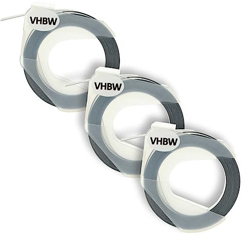 vhbw 3x 3D Prägeband-Schriftband-Kassette kompatibel mit Dymo Omega Home S0717930 Etiketten-Drucker 3m x 9mm Weiß auf Schwarz