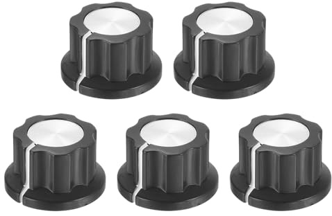 QUARKZMAN 5Pcs Bouton de Potentiomètre Adapté 1/4 Pots d'Arbre, Insertion en Laiton de Vis de Réglage, Noir Boutons Rotatifs de Contrôleur de Volume