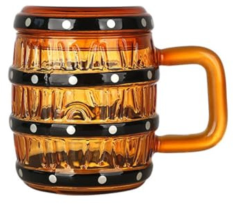 CAPIJIONG Verre à bière en forme de tonneau en bois avec poignée, verre à bière créatif avec couvercle - Ambre - 470 ml