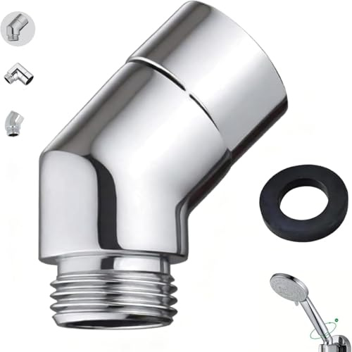 Duschschlauch Adapter, Winkeladapter aus massivem Messing 1/2 Zoll | Handbrause-Adapter 135 Grad, Duschkopf Verlängerung für Duschschlauch Kurz, 360° drehbar