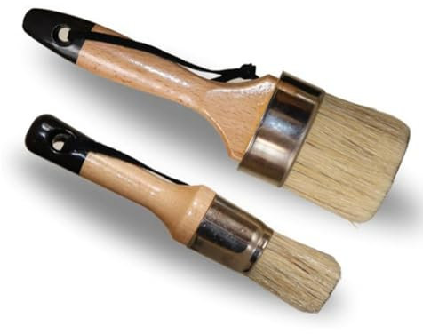 Kochenty Chalk Wax Paint Brush - 2 PCs 1 Round Paint Brush Furniture Painting 1 Oval Chalk Paint - Bristle Paint Brushes Set