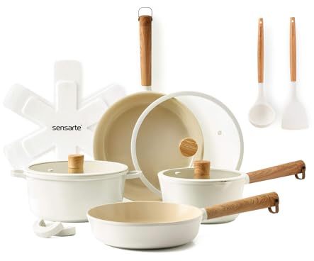 SENSARTE Ceramic Nonstick Cookware Set, Non-toxic Healthy Pots and Pans Set Ceramic Coated Kitchen Cooking Set, Free of Intentionally Added PFAS/PTFE, Dishwasher&Oven Safe Induction Compatible, 13pcs