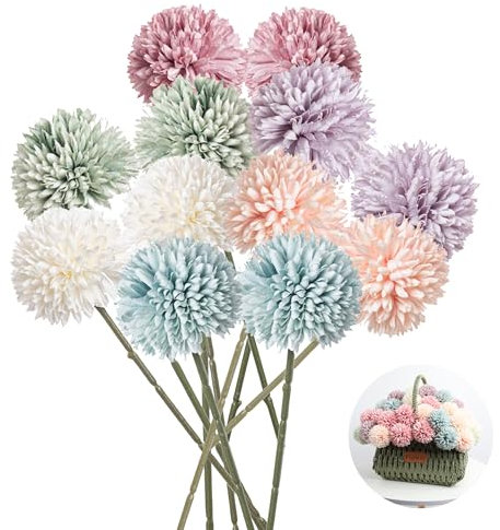 YqsIbth Artificial Hydrangea Flowers, 12 PCS Artificial Chrysanthemum, Hydrangea Artificial Flowers Decorative Faux Ball Flowers for Home Wedding Office Table Decoration(6 Colors)