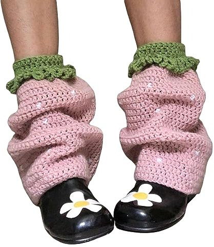 HKYFNNBW Beinwärmer für Damen und Mädchen, japanischer Stil, gestrickt, Stiefelsocken, Gothic, gehäkelt, Beinstulpen, Streetwear, Kleidung, Zubehör, rose, One size
