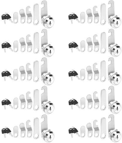 YKUKIZEE 10 Pcs 25 mm Locker Locks with Different Keys, Cam Locks Cabinet | Replacement, Security, Post Box Locks with Lock Plates, for Mailbox Box, Tool Letter Box, Filing Cabinet