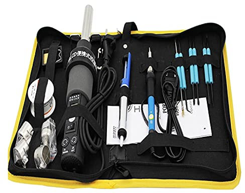 Station de fer à souder, Désoldering Tool Tool Kit 60W Température Réglable Fer à souder + 801 8LCD 450W LCD Afficher la station de soudage à l'air chaud, Intégré professionnel