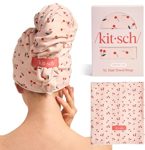 Kitsch Toalla de microfibra XL para mujer, toalla de microfibra, súper absorbente, de secado rápido, antiencrespamiento, para cabello largo y corto, turbantes para mujer, envoltura de cabello húmedo y