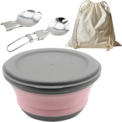 ZFFOZZ Juegos de Cuencos Plegables, Cuenco Portátil para Acampar con Tapa, Ensaladera Portátil, Lonchera Plegable para Acampar, Senderismo, Cocina y Escuela.(Pink,H-8)