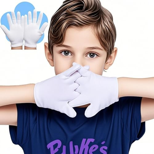 AovYoo 6 Paia Guanti Cotone per Bambini Dermatologici Bianchi, Guanti di Cotone per Dermatiti,Guanti idratanti per Crema Mani