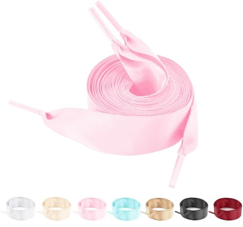 NDTEZUGT 2 Pare de Cordones de Cinta para Zapatillas, 2cm para Zapatos Casuales de Mujerde Ancho Saten Plano Suave de Repuesto