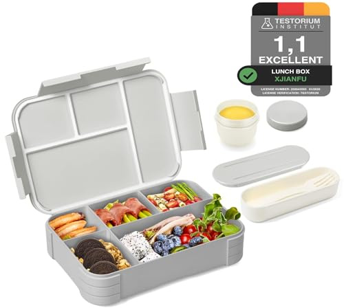 XJIANFU Brotdose Kinder mit Fächern,900ml Auslaufsichere Bento-Box, Kinder-Lunchbox,Auslaufsicher Fächern,Jausenbox Brotbox für,Mädchen & Jungen,Mikrowelle/spülmaschinenfest(Purple)