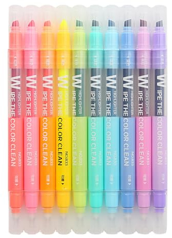 HORIALENCE Rotuladores Borrables De Doble Punta 10 Colores Vibrantes Tinta Sin Manchas Para Estudiantes Oficina y Organización