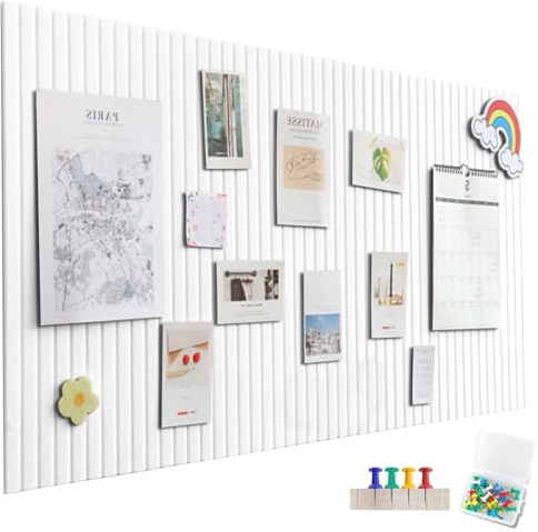 60 x 40cm Große Filz Pinnwand Selbstklebend ，vertikaler Streifen dekorative Pinnwand aus Filz,Filzboard, faltbare Fototafel Memotafeln Memo Boards Bulletin Board für Büro Küche，Weiß