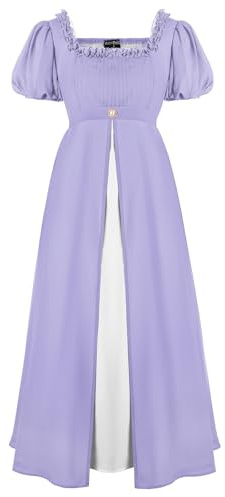 Scarlet Darkness - Abito da donna vittoriano regency elegante con maniche a sbuffo e vita impero per ballo, Lilla, L