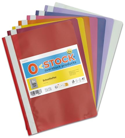 8 x Schnellhefter A4, 8 Farben, stabil, transparente Vorderseite, Metall-Abheftmechanik, made in Germany