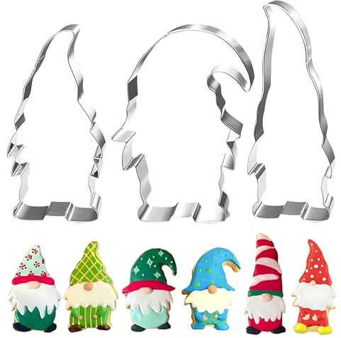 formine biscotti Natale 3 pezzi stampi acciaio inox per dolci natalizi a forma di gnomo 11.6x5.9/11.2x7.7/13.4x5.3 cm per biscotti pane frutta pasta di zucchero feste cucina creativa