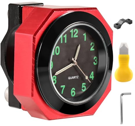 Tulov Motorrad Lenkeruhr, Motorrad Uhr wasserdicht – Aluminiumlegierung Quarzuhr mit Leuchtfunktion, Digitale Lenkeruhr für Motorräder, Fahrräder & Elektrofahrzeuge (Rot)
