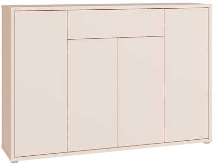 Forte Alice Springs Schuhschrank 150, modern-minimalistisch, 4-türig, 1 Schublade, Flur, Holzwerkstoff, Kaschmir Beige, 143,9 cm breit x 99,1 cm hoch x 34,9 cm tief
