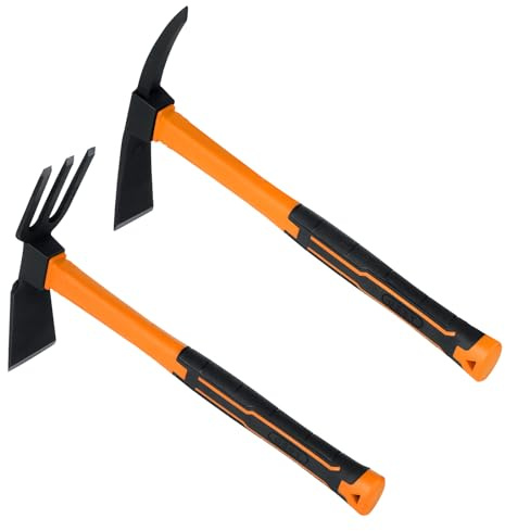 NAUKII 2pcs Garden Tools Comfortable Handle Hoes for Garden Work Carbon Steel Outdoor Tools（Orange）