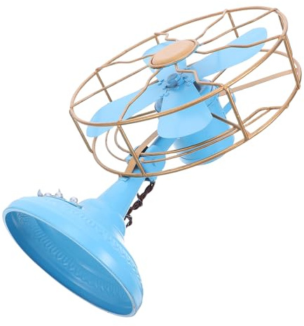 Toyvian Modelo de Ventilador Retro de Metal para Escritorio Escultura Vintage de Hierro Azul Adorno Creativo para Decoración de Hogar Prop para Fotografía y Exposiciones
