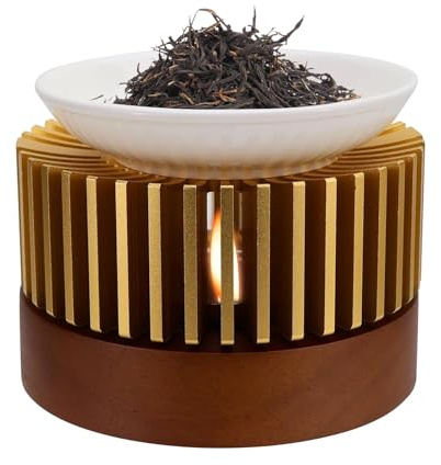Stövchen für Teekanne - 10.9X 6.4cm Duftlampe Teelicht, Als Stövchen Verwendet Werden Kann, Duftlampe für ätherische öle, mit Massivholzsockel & Keramikschale, für Aromatherapie und Dekoration