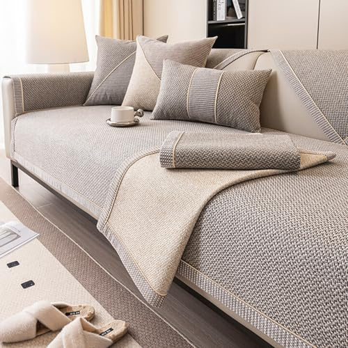 Generisch Sofa üBerzug Couch üBerzug Aus Baumwolle Und Leinen Retro rutschfeste SofabezüGe FüR Haustiere FüR 1/2/3/4 Sitzer, L-Form & U-Form(Stmle5,90x210cm)