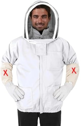 Imkeranzug Stichfest Imkerkleidung Schleier Kapuze Handschuhe Hut Stoff Jacke Schutzanzug Imker Imkerausrüstung(Beekeeper jacket,XXL)