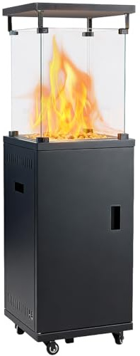 DUMOS Estufa de gas de 5/11 kW, encendido piezoeléctrico + regulador de presión de gas + cubierta, ruedas 360°, color negro