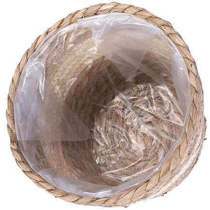 DEARMAMY Pot de Fleurs Tressé en Paille Naturelle, Jardinière en Jonc de Mer 18 Cm de Diamètre X 15 Cm de Hauteur, Panier Décoratif Rustique pour Plantes D’intérieur, Rangement