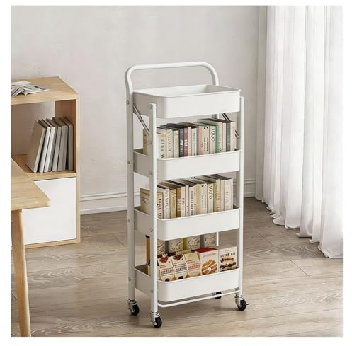 VORMICS Servierwagen Metall mit Rollen, 4 Etagen Rollwagen Weiß ohne Montage, Faltbarer Küchenwagen Stabil für Küche Bad Büro, Allzweckwagen Metallregal mit Griff, 45 x 30 x 120 cm