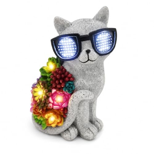 Lampe solaire chat, figurines de jardin pour l'extérieur avec lanterne solaire, décoration de jardin, chats, terrasse, jardin, lampe solaire étanche, figurine de jardin, cadeau d'anniversaire pour les