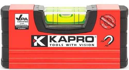 Kapro - 246 Handy Pocket Level - Magnetic - Features VPA Certified & Shock-Resistant Vial - with Rubber End Caps - Pocket-Sized and Compact - Aluminum Box Profile - 4”