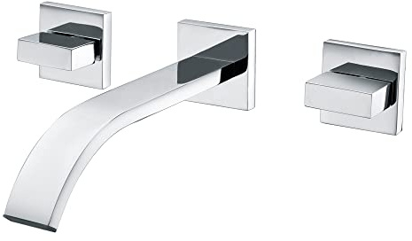 SUMERAIN Two Handles Wall-Mount Basin Mixer Tap Brass Chrome Bathroom Sink Faucet